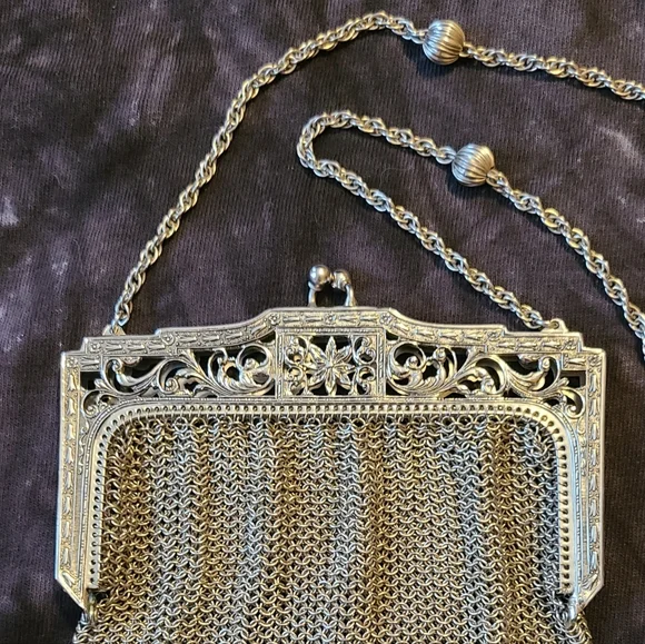 Antique Vintage Whiting & Davis Silver Tone Mesh Chain Purse Handbag - Picture 2 of 7